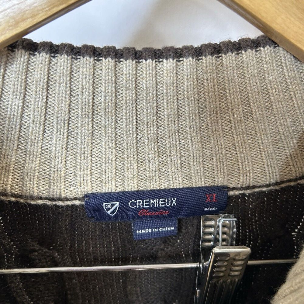 Cremieux Classic sweater Brown cable knit 1/4 zip 100%cotton heavy Grandpa XL - Picture 2 of 9